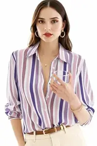 ELVORA Women's Multicolor Striped Pollycotton Shirt