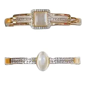MINDORA Gold-Plated Bracelet with Cubic Zirconia and Crystal Shining Stone Combo In Rectangular And Oval Shape Inspired Design.
