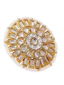 OOMPH Jewellery Gold Kundan Jadau Ring - Ethnic Floral Design Adjustable Free Size for Women & Girls Stylish Latest (RSA5_AMR1)