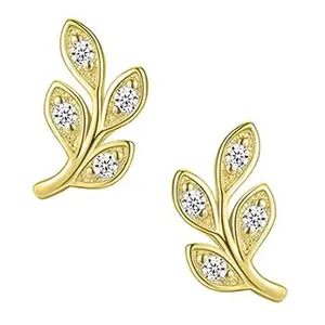Peora American Diamond Studded Gold Plated Leaf Shape Stud Earrings Fashion Stylish Jewellry Gift For Girls & Women (PX8E71G) - Valentines Gift for Her