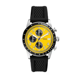 Fossil Silicone Analog Yellow Dial Men Watch-Fs6044, Black Band