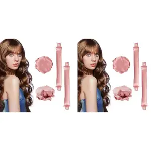 MAYCREATE® 2Sets Satin Heatless Hair Curler Rollers for Curls with Caps Soft Curling Rod Headband for Long Can Sleep in Overnight DIY Hairstyling Tools 2PCS