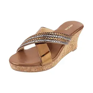 Mochi Women's Faux Leather Gold-tone Fashion Wedge Heel Sandals UK/4 EU/37 (34-1)
