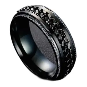 StylishDudeStainlessSteelChainRotatableSilverTitaniumBandRing(RI-334-BlackDudeRotatableChainRing(Size-20)(M:01))