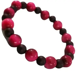 RRJEWELZ Natural Red Tigers Eye & Matte Onyx 6-8mm Round Shape Smooth Cut Beads 7 Inch Stretchable Bracelet for Men & Women.|STBR_RR_08182_7.0