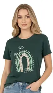 BILBURY Women’s Chest Print Top T-Shirts | Regular Fit Cotton Blend Summer Wear | Trendy Casual Printed Tops for Women