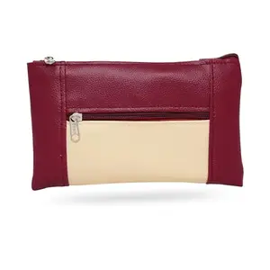 Beanskart Zipper Purse for Ladies | Womens Wallet | Ladies Leather Wallet |Pouches for Multipurpose use | Money Wallet (Maroon-Cream-Maroon Zip)