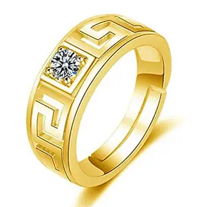MYKI Traditional Looking Cubic Zircon Adjustable Mens Ring (Gold)