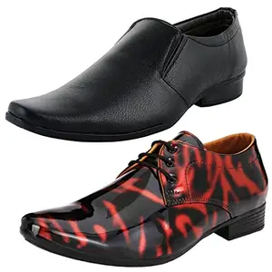 Vitoria Latest Trendy Formal Shoes/Party Shoes/ 2 Shoes Combo with Free Belt for Men and Boys (BAZAAR7793_VTR01-Blk-Red-2003-Blk) Multicolor