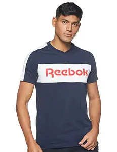 Reebok Men's Printed Slim Fit T-Shirts (GI8560_VECNAV/White M)