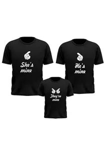 Wear Your Opinion Cotton Regular Fit Family T Shirts Set of 3 (He is Mine/She is Mine/They are Mine,Men-Medium,Women-Medium,Kid-4To5Year,Black)