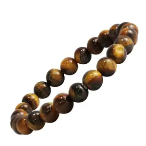 9Dzine Tiger Eye Crystal Bracelet for Men & Women (8mm) | Gemstone Round Beads Bracelet for Girls | Elastic Casual Bracelet for Boys | Natural Reiki Feng Shui Healing Stone Bracelet for Unisex Adult