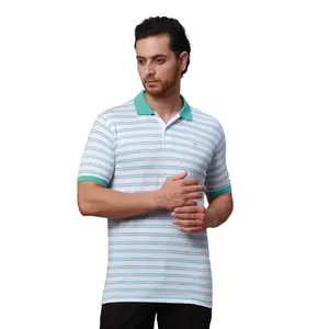 Park Avenue Men Slim Fit Stripe Pattern Cotton Blend Half Sleeve Polo Neck Casual T-Shirt (Size: 40)-PCKB01310-P3