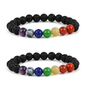 Reiki Crystal Products 7 Chakra Bracelet, 7 Chakra Stone Bracelet, Semi Precious Natural Gemstone Beads Reiki Healing Bracelets. Set of 2