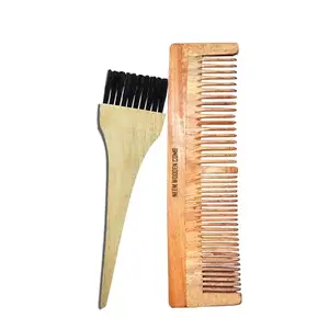 BlackLaoban Handmade Wooden Combs Big Size Kacchi Neem Wood Comb Set - Neem Comb Combo For Men & Women Hair Growth - With Wooden Dye Brush - Anti Dandruff, Detangling Hair Fall Control Kanghi Dual Tooth