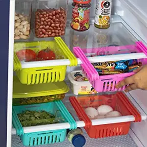 Primelife Organizer Adjustable Kitchen Refrigerator Storage Rack Fridge Freezer Shelf Holder Pull-Out Drawer Organiser Space Saver (Set of 4pc)
