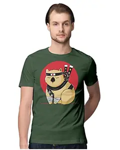 ALLEN BLACK Men's Regular Fit T-Shirt Ninja Wombat 100% Cotton T-Shirt Olive Green_NINJAWOMEN-Olive Green S Men Round_