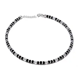 Sahiba Gems 925 Stylish Nazariya Anklet (Payal) with Crystal Beads Black & Silver Beads in Pure 92.5 Sterling Silver for Girls and Women - 1 Pc
