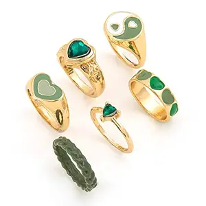 Shining Diva Fashion Latest Stylish Metal Boho Midi Finger Rings for Women and Girls - Set of 6 (sd14210r), Green