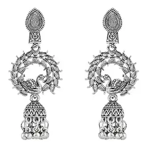 I Jewels Navratri Ethnic Silver Oxidised Afghani Style Trending Earrings For Women (Style-2)