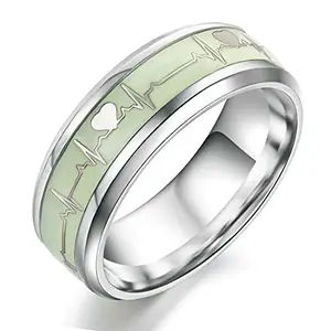 Saizen Luminous ECG Heartbeat Titanium Glow in The Dark Ring Stainless Steel Titanium Plated Ring for Men & Women (18)