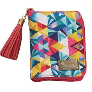 Assortia Assorted & Customised Women's Handmade Tussar Silk Colourful Triangles Printed Wallet (Multicolor)