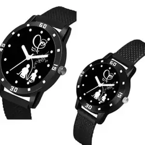 Stylish Watch Latest Pu Blet Black Couple Print Watch Analog Watch|Style -1840| for Casual wear and Daily wear