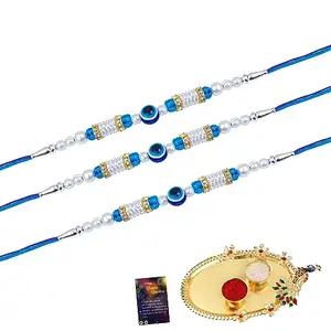 Rakhi Set bracelet for brotherBhaiBrother Roli Chawal And 1 Greeting Card,Pooja Thali Pack of 3-1275
