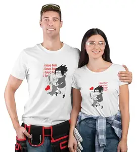 bag It Deals I Love Her/I Love Him (White) T-Shirts Printed for Couples