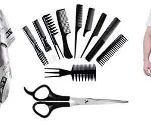 Adhvik Combo Of Neck Bib Ties With Pocket With Black Hair Cutting Sheet Hairdressing And Professional Hair Styling Combs And Scissors Tools Set