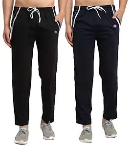 VIMAL JONNEY Cotton Blended Multi Color Fashionable Trackpants for Men (Pack of 2)-D5_BLK_NVY_02-M