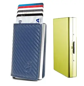 Stealodeal RFID Protector Metal and PU Unisex Cash and Card Holders, Pack of 2, Blue & Gold