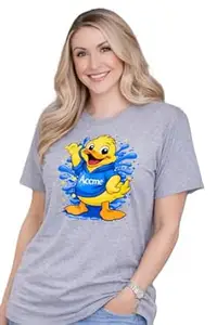 Accmetees 100% Cotton Womens Round Neck, Half Sleeve, Digital Duck Printed T Shirt, BIO Washed Fabric