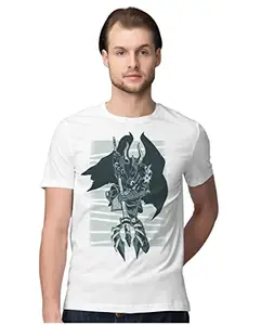 ALLEN BLACK Men's Regular Fit T-Shirt Evil Knight 100% Cotton T-Shirt White_EVLDEMONKNI-White 5XL Men Round_