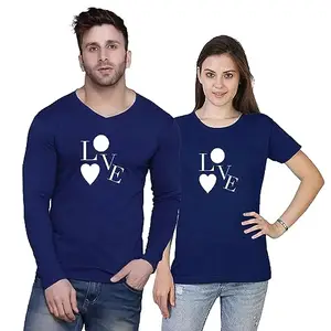 Couple T-Shirts | Matching Printed Tees for Him & Her | Romantic & Stylish Cotton T-Shirts for Couples | Long Sleeve T-Shirts (Navy Blue XL)