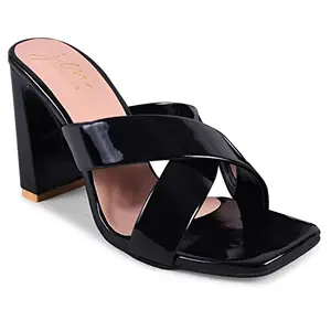 JM LOOKS Casual BLACK Heel Sandals Solid Comfortable Sole For Womens & Girls