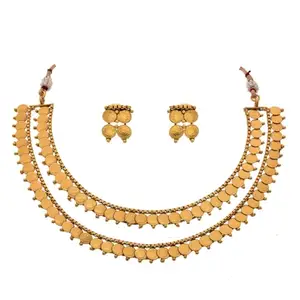 JFL - Magnificent Mahalaxmi Coin One Gram Gold Plated Design Necklace/Jewellery Set with Earring for Women & Girls.