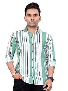 Men's Pure Cotton Full Sleeve Striped Pattern Casual Shirt (Green, 2XL)-PID44237