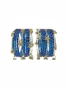 BANGLESKART Kashmiri Ghangharoo Glass Bangle Set for Women| Light Weight Bangles | Traditional Transparent Fancy Glass Chudi Set for Wedding, Party(Set Of 18)