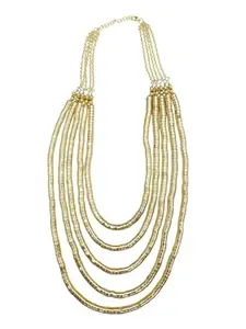Fuschianet Accessories Light Golden Layered Long Necklace for Women and Girls