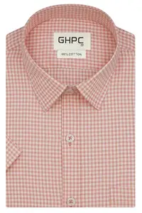 GHPC 100% Cotton Checkered Half Sleeves Regular Fit Formal Shirt for Men (Peach, FSH410525_44)