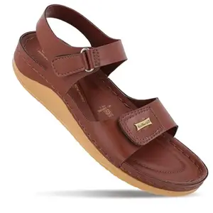 WALKAROO Women's Fashion Sandals with Cushion Sole, Dual Velcro Straps with Ankle Loop and Lightweight - WLP77017 Brown