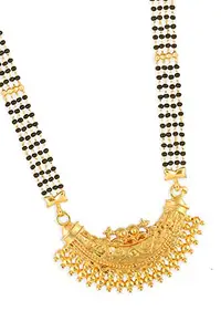 MEENAZ Mangalsutra For Women Girls Ladies Temple South Indian Traditional 1 Gram Gold Stylish Maharashtrian Long Double Chain Wati Mangal sutra Pendant Tanmaniya Black golden Nallapusalu Chains-296