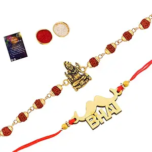 Rakhi Rudraksh With Elegant" BHAI" Designe With Roli Chawal And Greeting Card -160