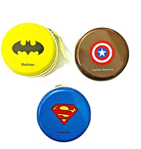 SWADEC Pack of 9 Pcs Super Heroes Theme Coin Clutch Style Metal Tin Pouch for Earphone, Coins, Memory Card, Pen Drive & Jewellery Pouch for Kids Boys,Birthday Gift, Return Gift Ideas.(Pack of 9 Pcs)