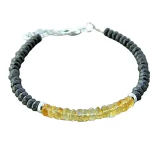 RRJEWELZ Citrine & Hematite bracelet for men & women - 4mm Rondelle Faceted beads - 7 Inch Adjustable with Silver plated clasp – Healing, Fashion, Gift, Spiritual, Yoga|LCBR_RR_07350