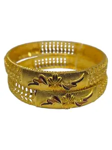 NY LIFESTYLES Ornate Golden Bangle with Floral Motifs, Metal (2.4)