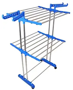 Purnima Marketing PM - Premium Heavy Duty Stainless Steel Foldable Cloth Drying Stand/Clothes Stand for Drying/Cloth Stand/Clothes Dryer/Laundry Racks for Drying for Indoor/Outdoor/Balcony (2 Tier) Cyan Blue