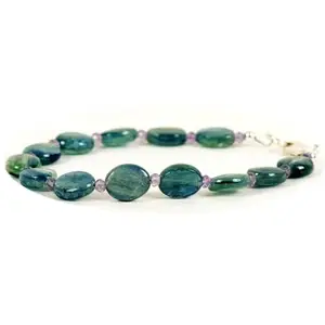 LKBEADS Natural Round Shape Smooth Cut Beads Stretchable Bracelet for Men & Women Amethyst & Kyanite Round & Coin Smooth Multicolor 7 Inch Adjustable Bracelet