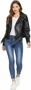Leather Jacket For women (BLACK) (M)